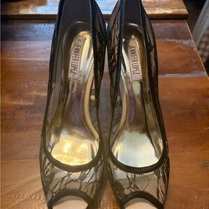 Jennifer Lopez Black Lace Peep Toe Heels